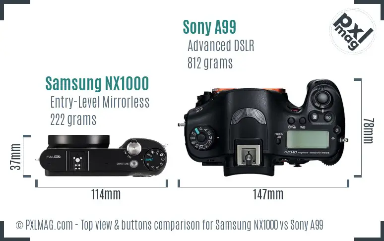 Samsung NX1000 vs Sony A99 top view buttons comparison