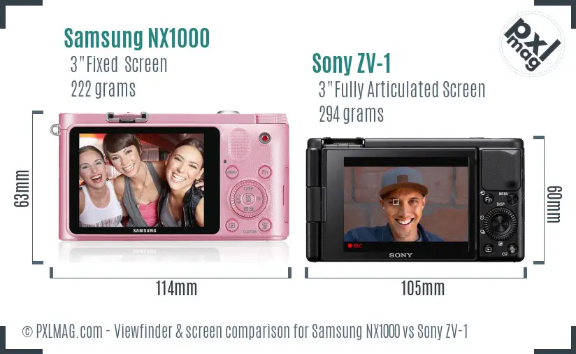 Samsung NX1000 vs Sony ZV-1 Screen and Viewfinder comparison
