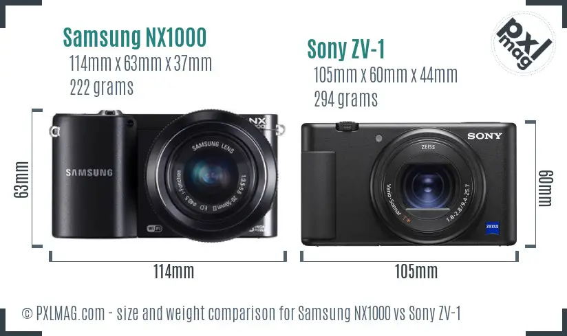 Samsung NX1000 vs Sony ZV-1 size comparison