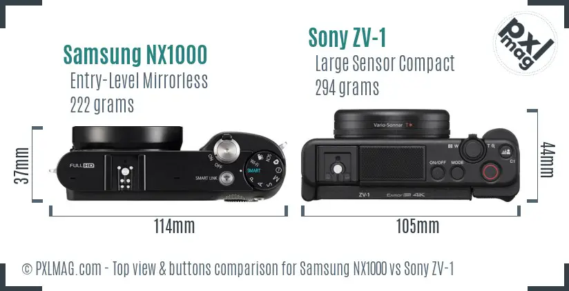 Samsung NX1000 vs Sony ZV-1 top view buttons comparison