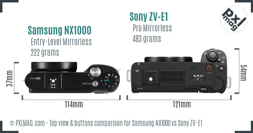 Samsung NX1000 vs Sony ZV-E1 top view buttons comparison Samsung NX1000 vs Sony ZV-E1 top view buttons comparison