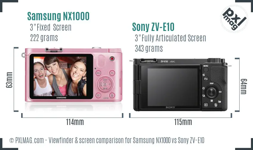 Samsung NX1000 vs Sony ZV-E10 Screen and Viewfinder comparison