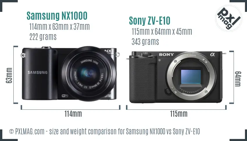Samsung NX1000 vs Sony ZV-E10 size comparison