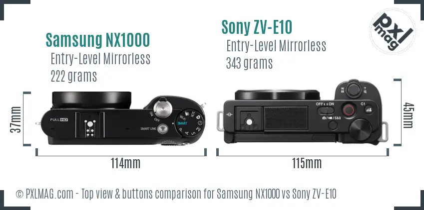 Samsung NX1000 vs Sony ZV-E10 top view buttons comparison