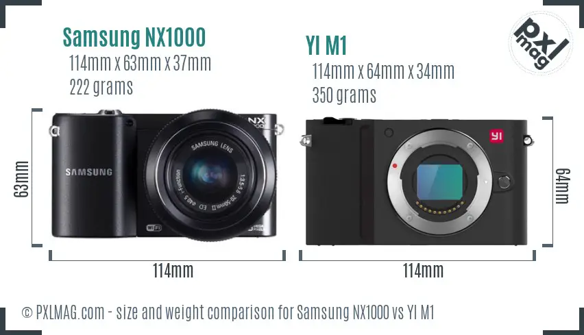 Samsung NX1000 vs YI M1 size comparison