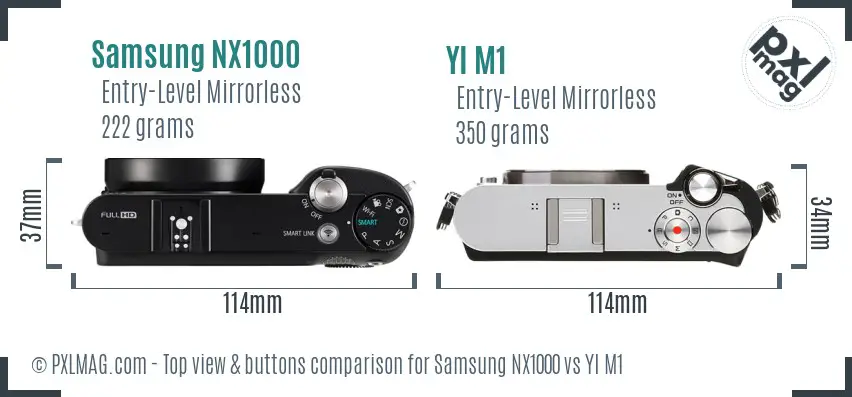 Samsung NX1000 vs YI M1 top view buttons comparison
