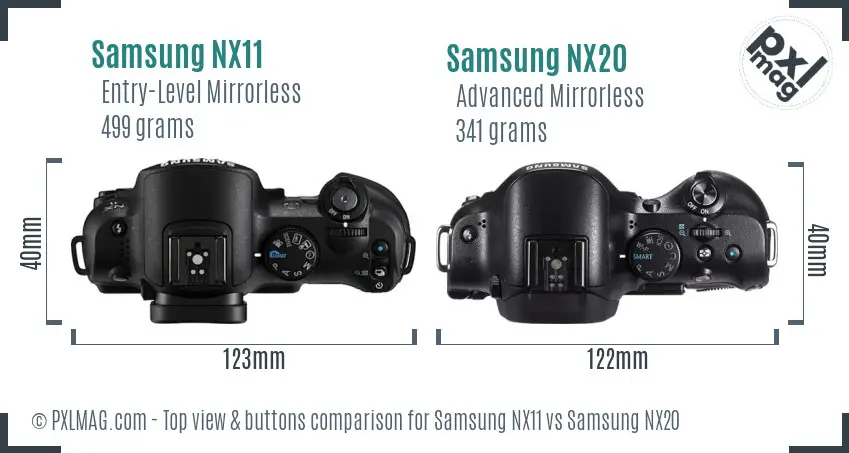 Samsung NX11 vs Samsung NX20 top view buttons comparison