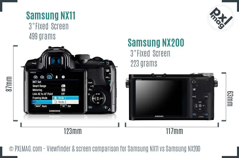 Samsung NX11 vs Samsung NX200 Screen and Viewfinder comparison