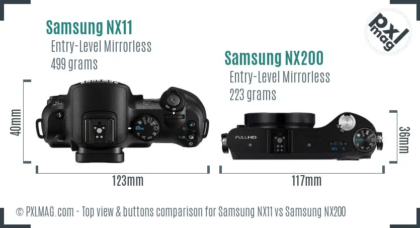 Samsung NX11 vs Samsung NX200 top view buttons comparison