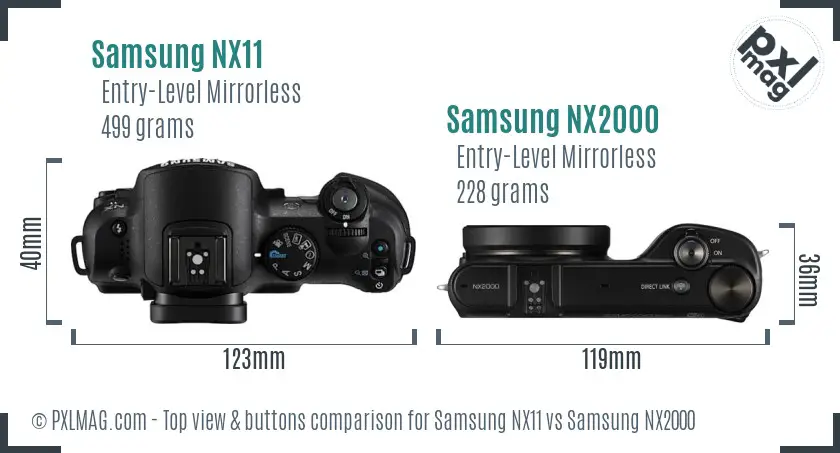 Samsung NX11 vs Samsung NX2000 top view buttons comparison