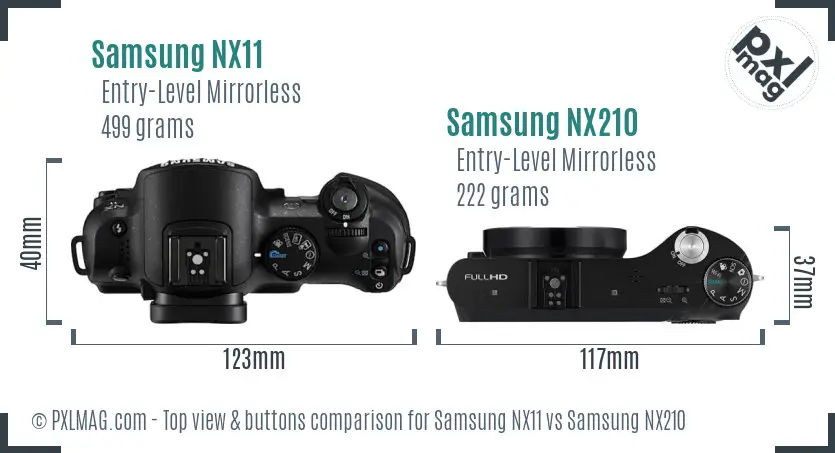 Samsung NX11 vs Samsung NX210 top view buttons comparison