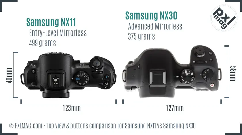 Samsung NX11 vs Samsung NX30 top view buttons comparison