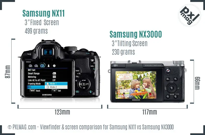 Samsung NX11 vs Samsung NX3000 Screen and Viewfinder comparison