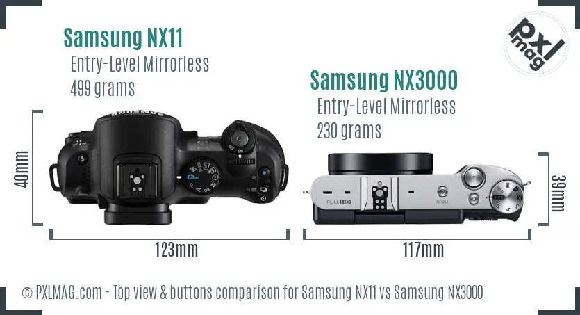 Samsung NX11 vs Samsung NX3000 top view buttons comparison
