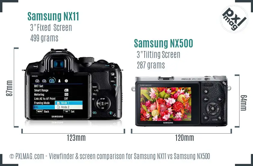 Samsung NX11 vs Samsung NX500 Screen and Viewfinder comparison