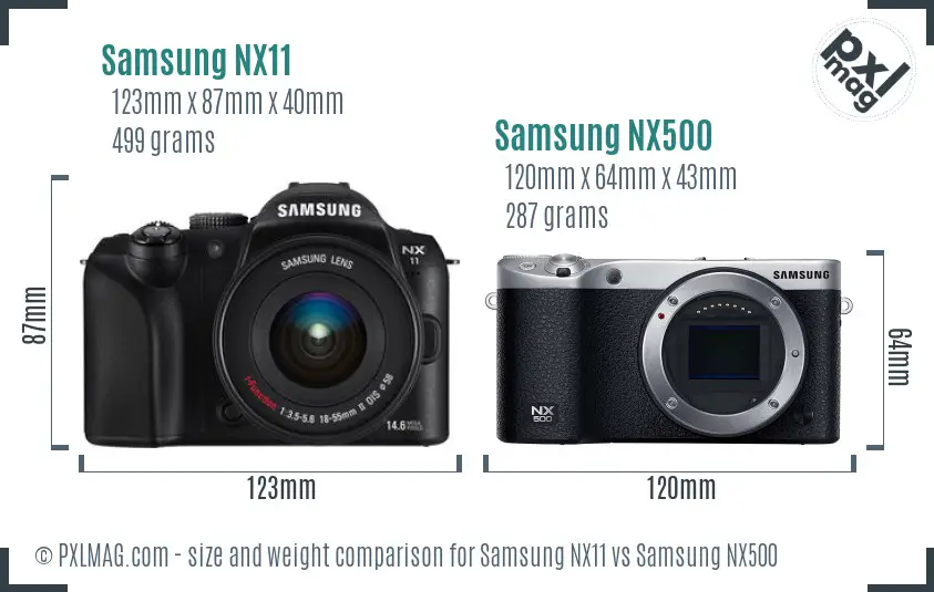 Samsung NX11 vs Samsung NX500 size comparison