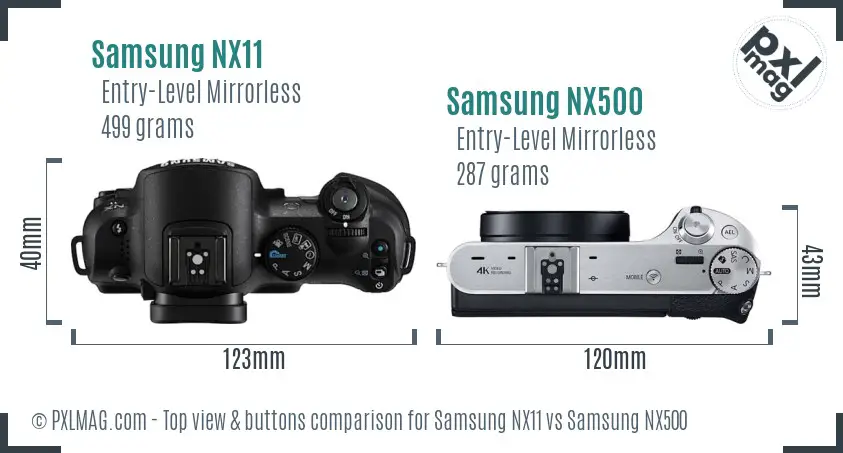 Samsung NX11 vs Samsung NX500 top view buttons comparison