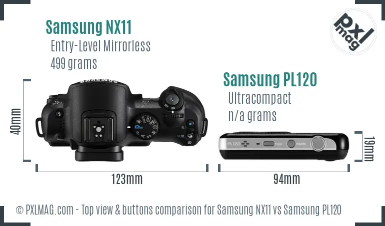 Samsung NX11 vs Samsung PL120 top view buttons comparison
