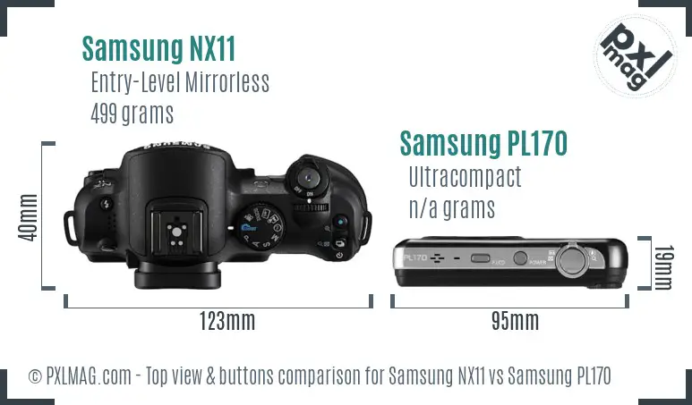 Samsung NX11 vs Samsung PL170 top view buttons comparison