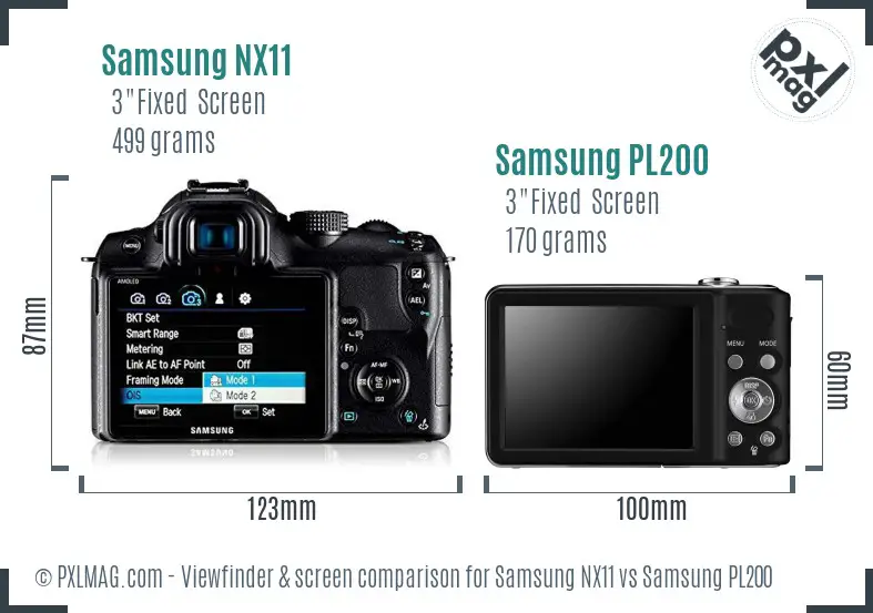 Samsung NX11 vs Samsung PL200 Screen and Viewfinder comparison