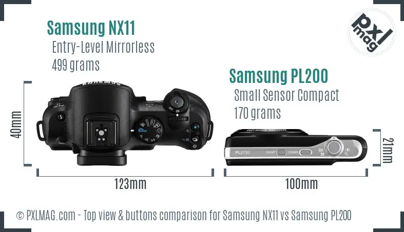 Samsung NX11 vs Samsung PL200 top view buttons comparison