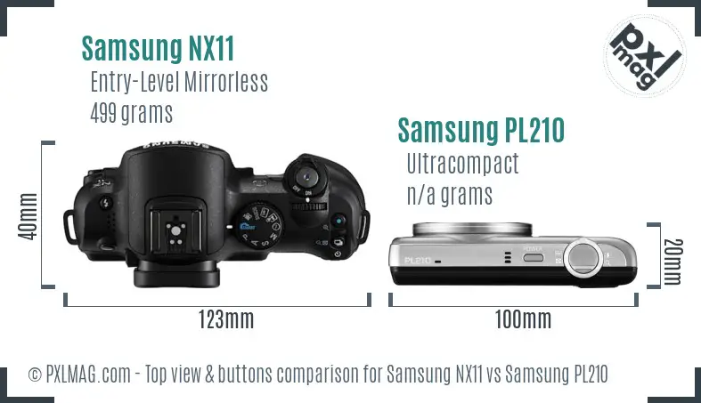 Samsung NX11 vs Samsung PL210 top view buttons comparison