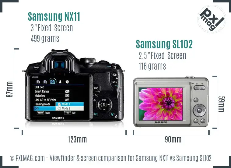 Samsung NX11 vs Samsung SL102 Screen and Viewfinder comparison