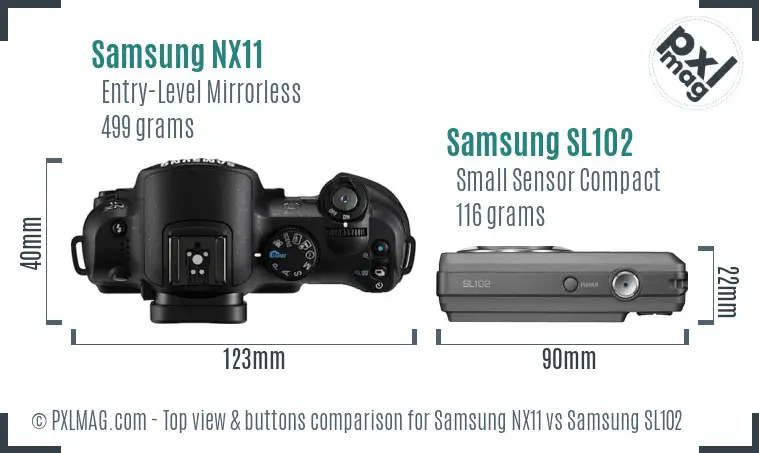 Samsung NX11 vs Samsung SL102 top view buttons comparison