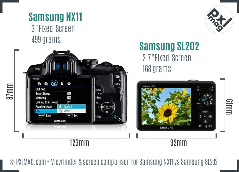 Samsung NX11 vs Samsung SL202 Screen and Viewfinder comparison