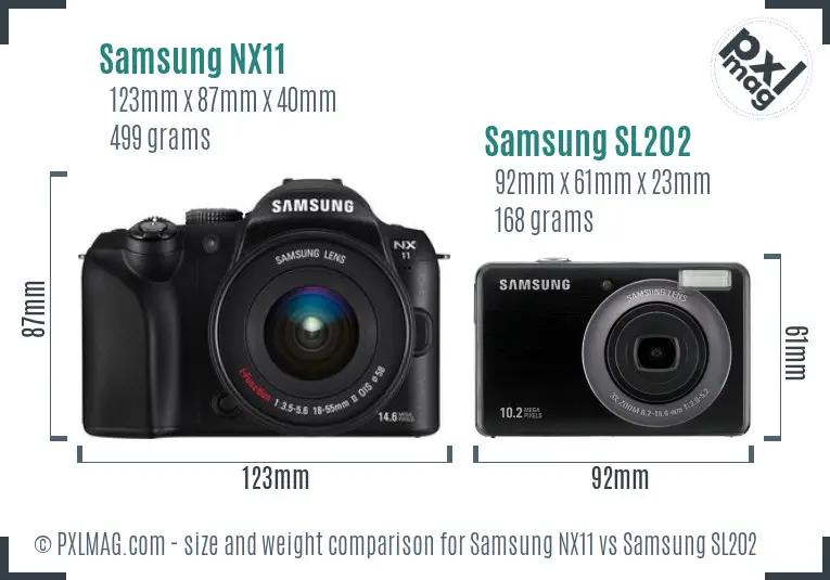 Samsung NX11 vs Samsung SL202 size comparison