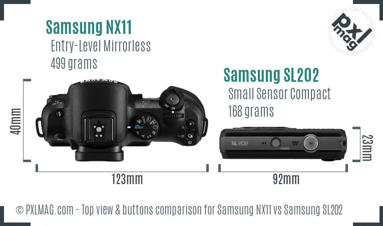 Samsung NX11 vs Samsung SL202 top view buttons comparison