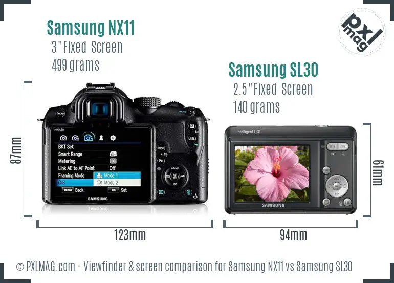 Samsung NX11 vs Samsung SL30 Screen and Viewfinder comparison