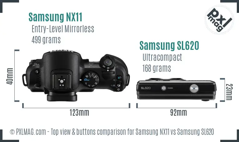 Samsung NX11 vs Samsung SL620 top view buttons comparison