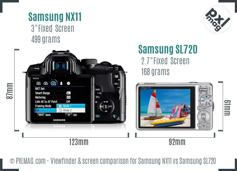 Samsung NX11 vs Samsung SL720 Screen and Viewfinder comparison