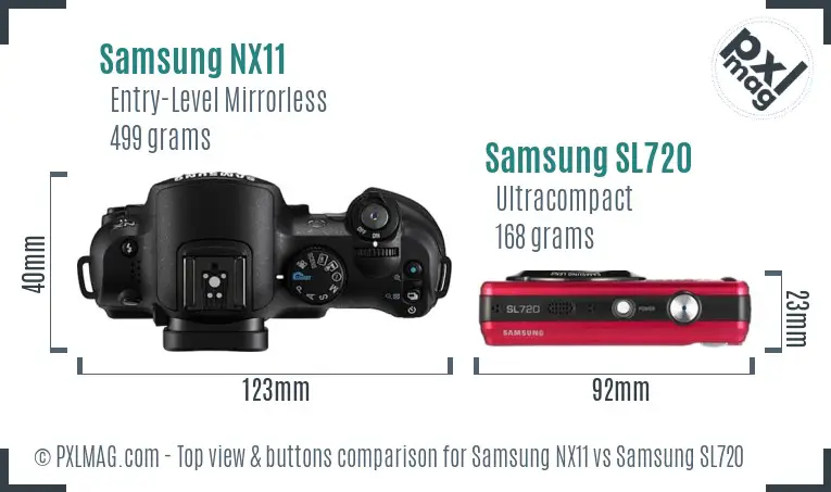 Samsung NX11 vs Samsung SL720 top view buttons comparison