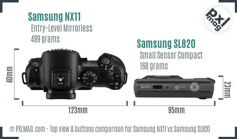 Samsung NX11 vs Samsung SL820 top view buttons comparison