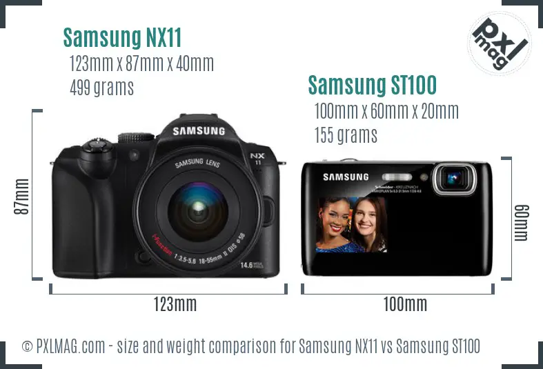 Samsung NX11 vs Samsung ST100 size comparison