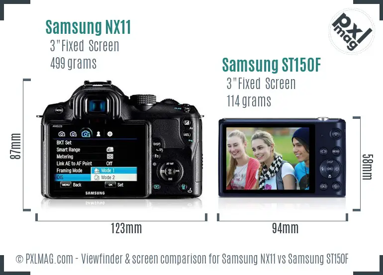 Samsung NX11 vs Samsung ST150F Screen and Viewfinder comparison