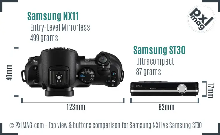 Samsung NX11 vs Samsung ST30 top view buttons comparison