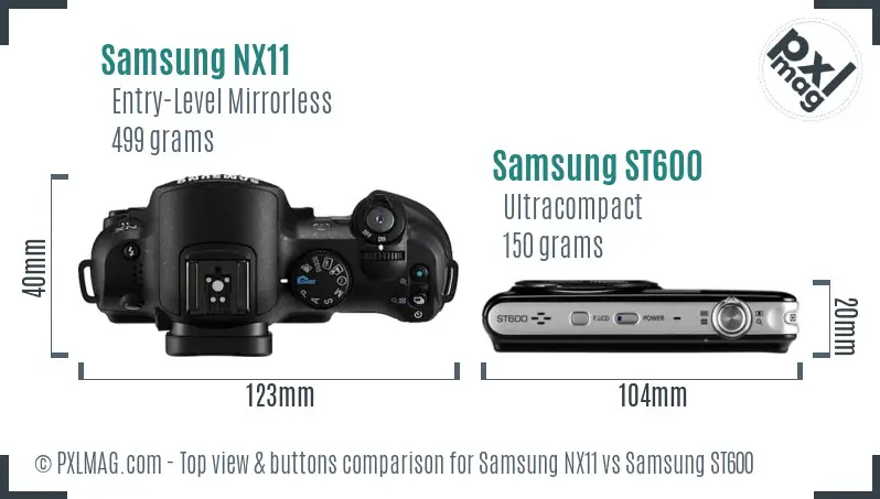 Samsung NX11 vs Samsung ST600 top view buttons comparison