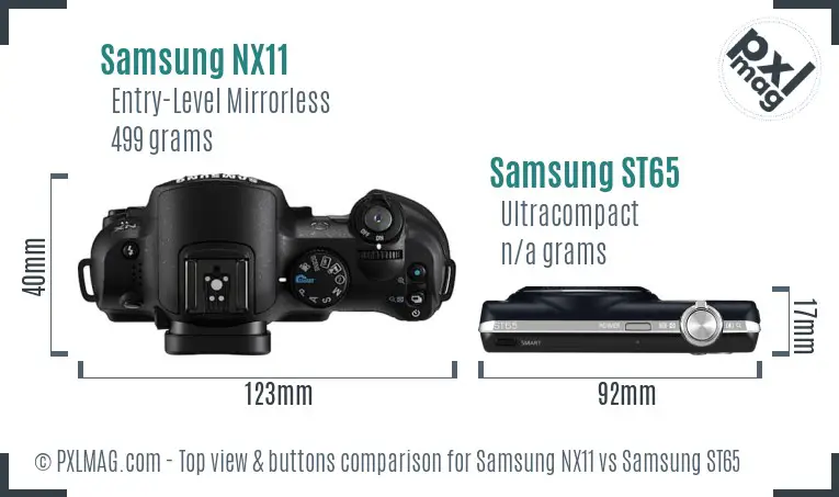 Samsung NX11 vs Samsung ST65 top view buttons comparison Samsung NX11 vs Samsung ST65 top view buttons comparison