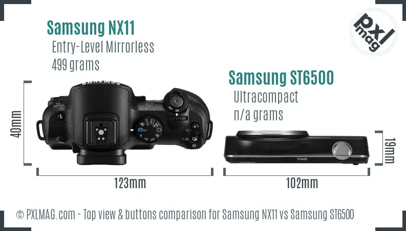 Samsung NX11 vs Samsung ST6500 top view buttons comparison