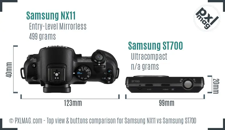 Samsung NX11 vs Samsung ST700 top view buttons comparison Samsung NX11 vs Samsung ST700 top view buttons comparison