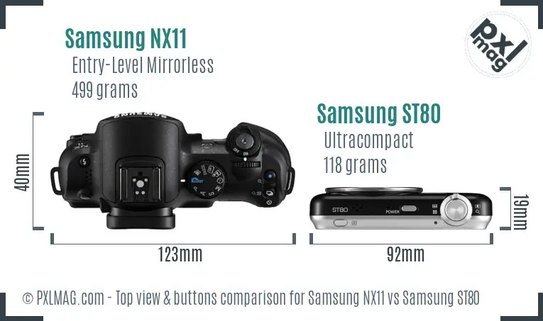 Samsung NX11 vs Samsung ST80 top view buttons comparison