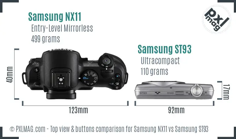 Samsung NX11 vs Samsung ST93 top view buttons comparison