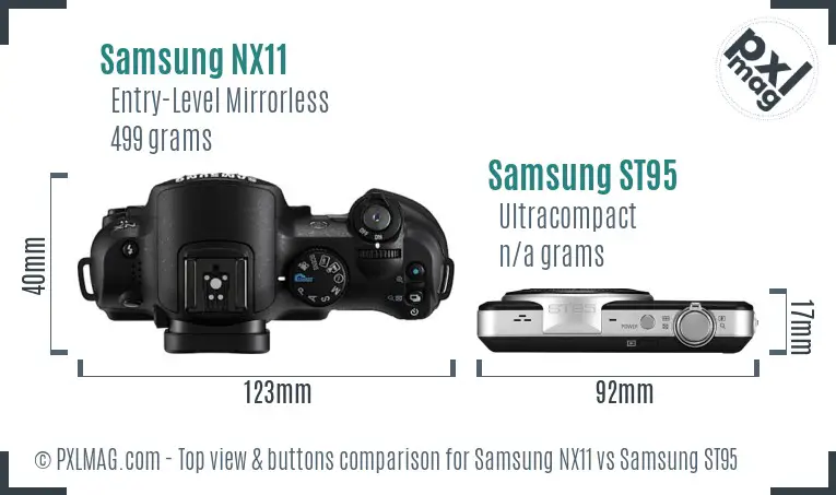 Samsung NX11 vs Samsung ST95 top view buttons comparison