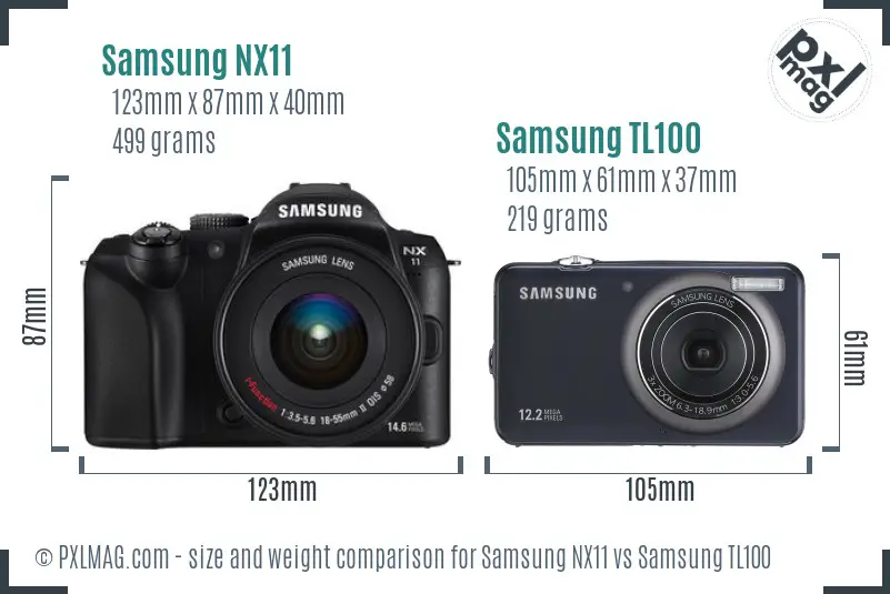 Samsung NX11 vs Samsung TL100 size comparison