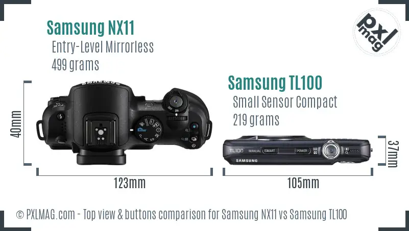 Samsung NX11 vs Samsung TL100 top view buttons comparison