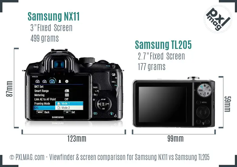 Samsung NX11 vs Samsung TL205 Screen and Viewfinder comparison