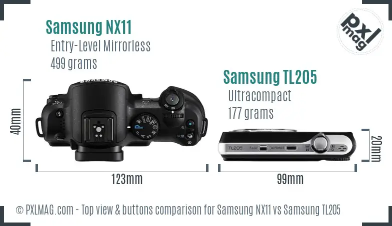 Samsung NX11 vs Samsung TL205 top view buttons comparison